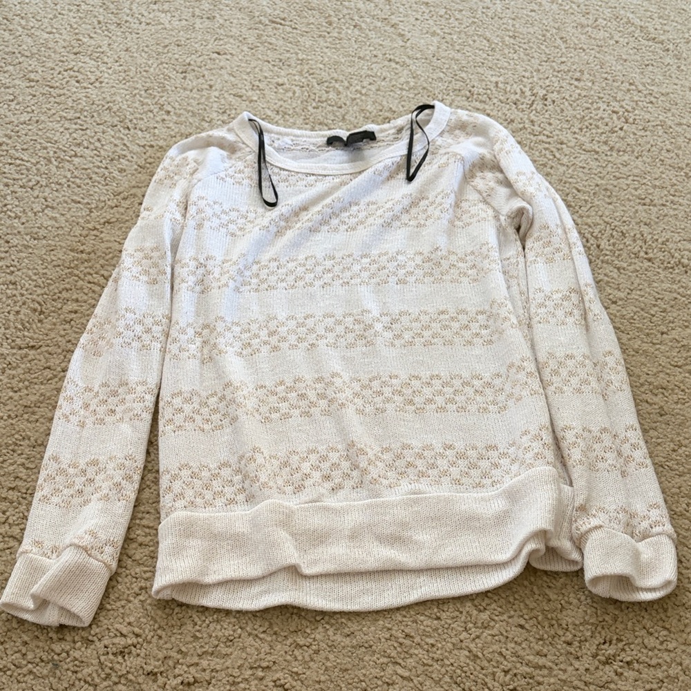 Forever 21 Cream and Tan Open-Knit Scoop Neck Sweater